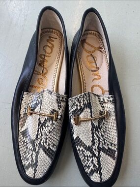 Sam Edelman Lior Black Leather Snakeskin Slip On Shoes Flats Loafers Size 7